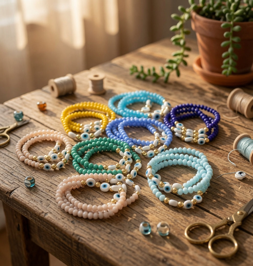 Crystal Beaded Bracelet with Evil Eye Bead - by Rash