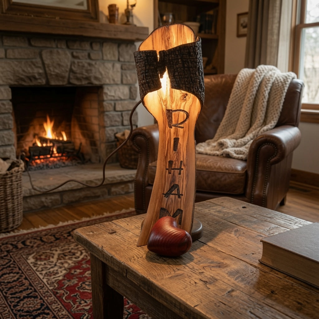Lampadaire / Decorative Olive Wood Lamp - by FA