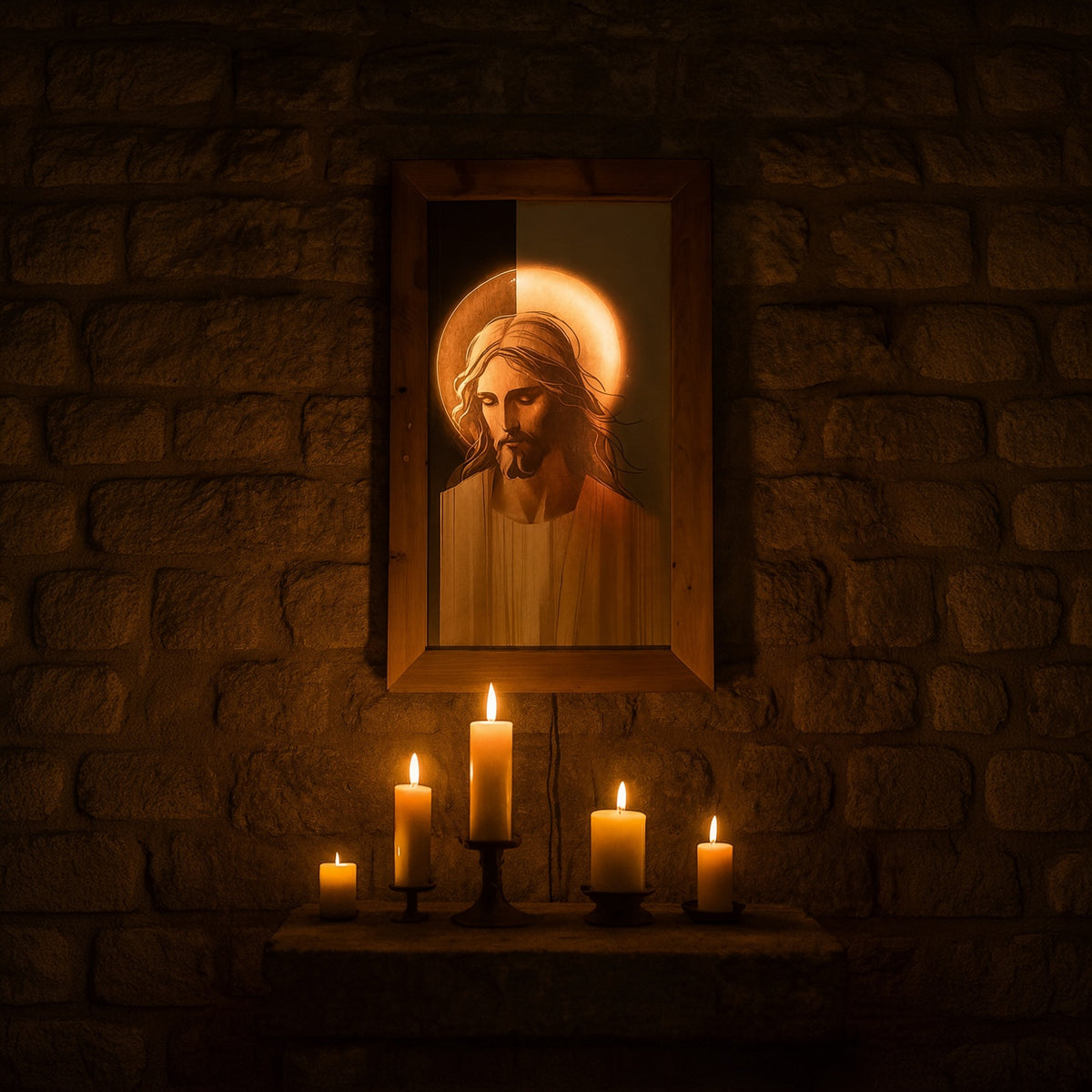 لوحة السيد المسيح المضيئة - by Forest Arts
