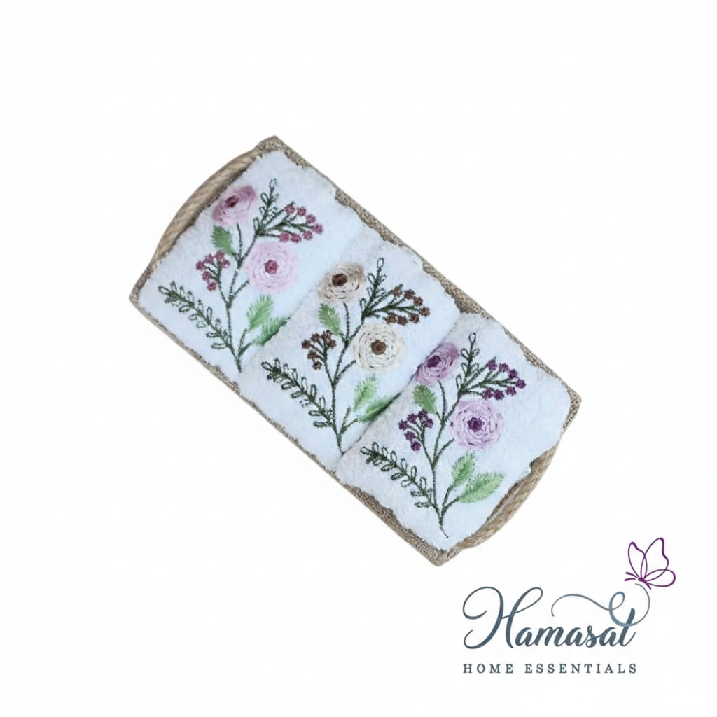 Floral Embroidery Basket - Towels