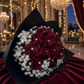 Roses with Baby Breath Bouquet - by Shams Blooms